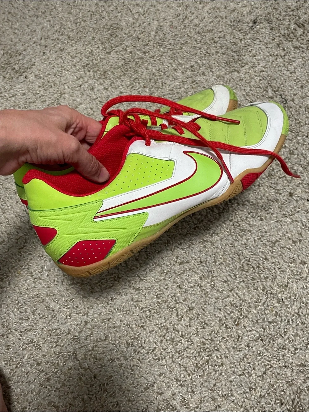 Nike Mens 11 Lime Green and red, Fusball indoor soccer shoes